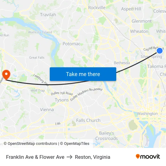 Franklin Ave & Flower Ave to Reston, Virginia map