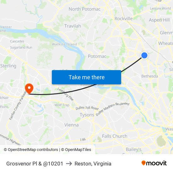 Grosvenor Pl & @10201 to Reston, Virginia map