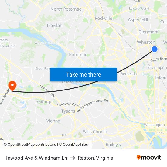 Inwood Ave & Windham Ln to Reston, Virginia map