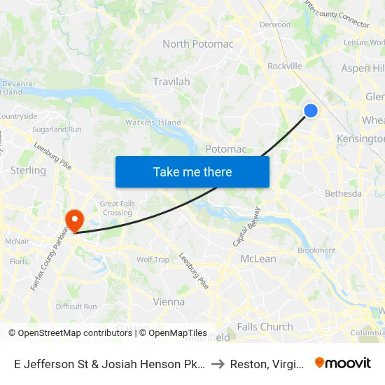 E Jefferson St & Josiah Henson Pkwy to Reston, Virginia map