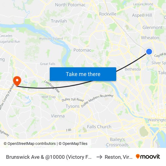 Brunswick Ave & @10000 (Victory Forest Apts) to Reston, Virginia map