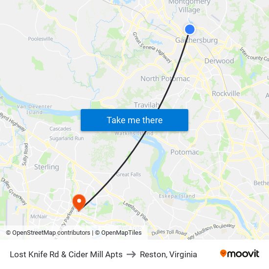 Lost Knife Rd & Cider Mill Apts to Reston, Virginia map