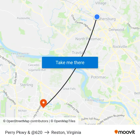 Perry Pkwy & @620 to Reston, Virginia map