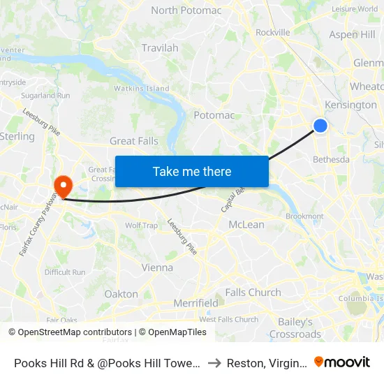 Pooks Hill Rd & @Pooks Hill Towers to Reston, Virginia map