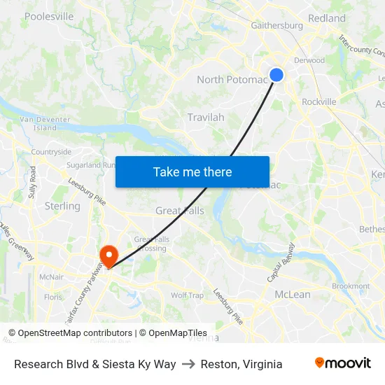 Research Blvd & Siesta Ky Way to Reston, Virginia map