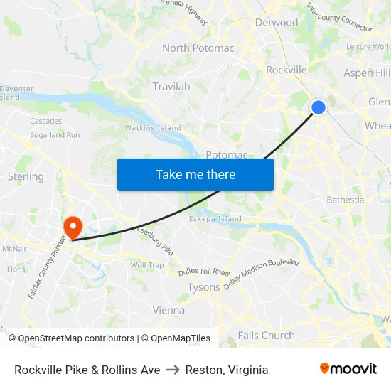 Rockville Pike & Rollins Ave to Reston, Virginia map