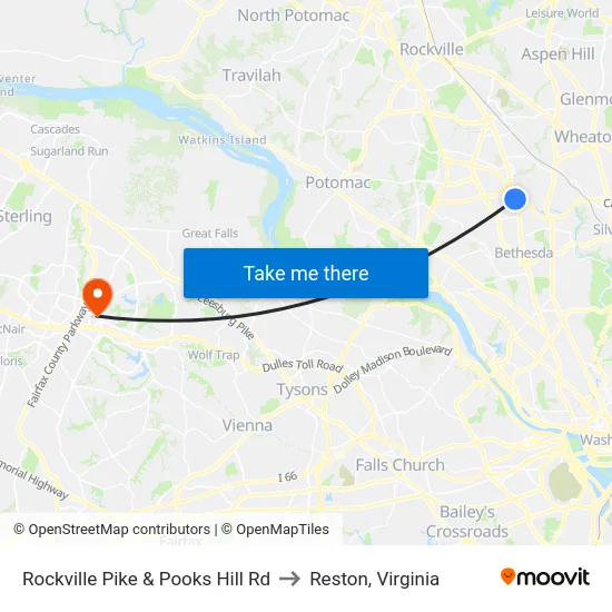 Rockville Pike & Pooks Hill Rd to Reston, Virginia map