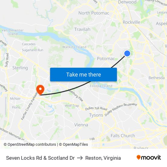 Seven Locks Rd & Scotland Dr to Reston, Virginia map