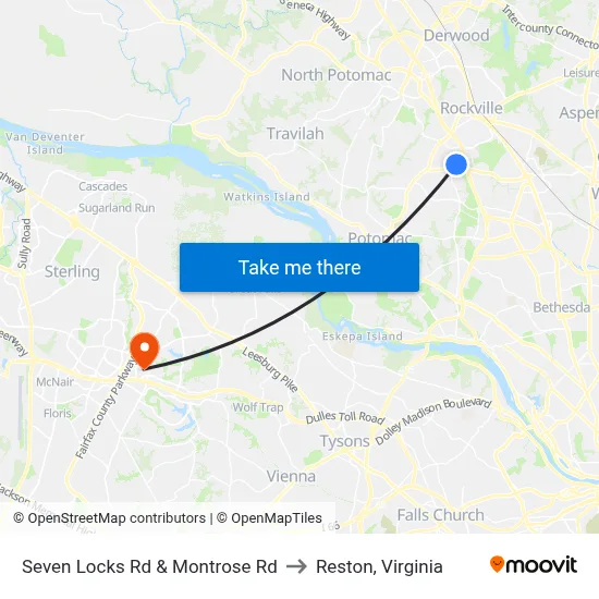 Seven Locks Rd & Montrose Rd to Reston, Virginia map