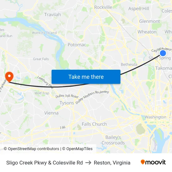 Sligo Creek Pkwy & Colesville Rd to Reston, Virginia map