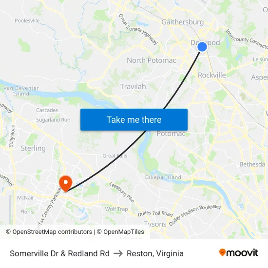 Somerville Dr & Redland Rd to Reston, Virginia map