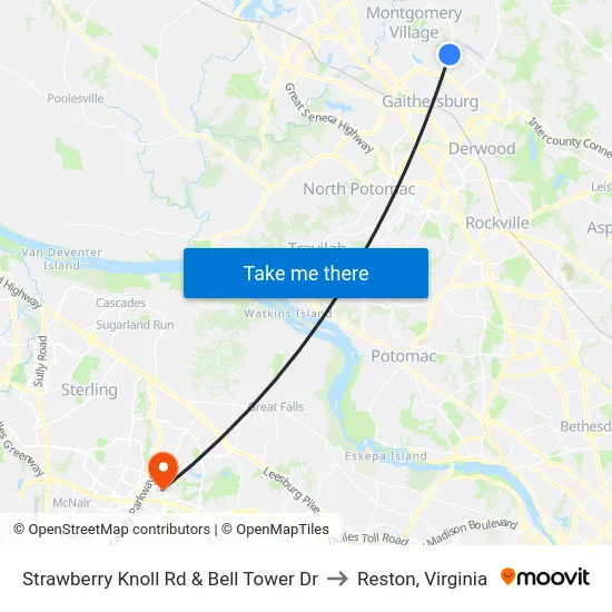Strawberry Knoll Rd & Bell Tower Dr to Reston, Virginia map