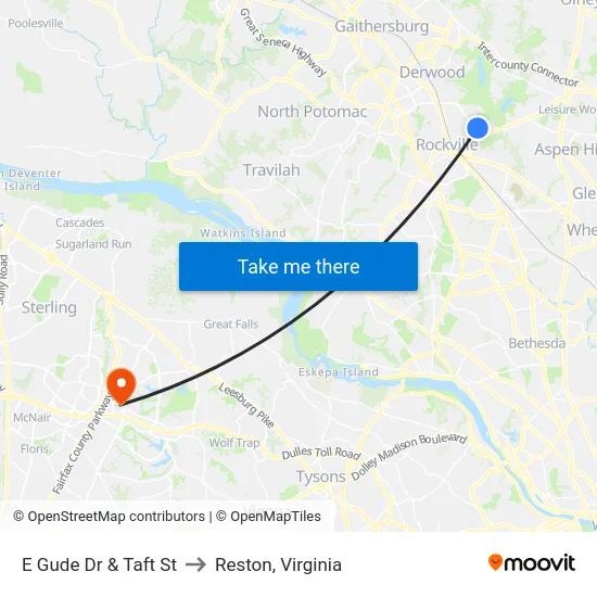 E Gude Dr & Taft St to Reston, Virginia map
