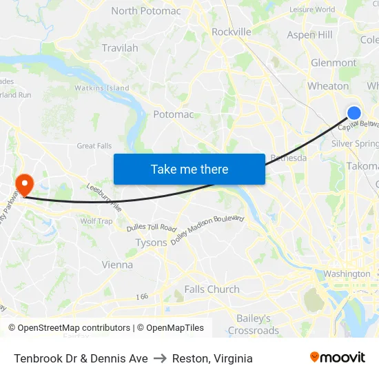 Tenbrook Dr & Dennis Ave to Reston, Virginia map
