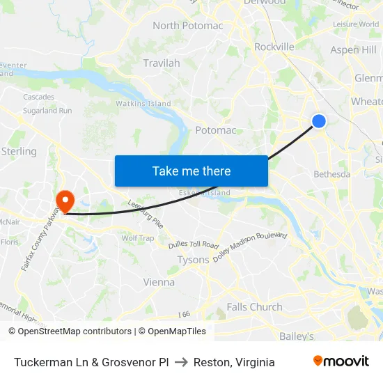 Tuckerman Ln & Grosvenor Pl to Reston, Virginia map