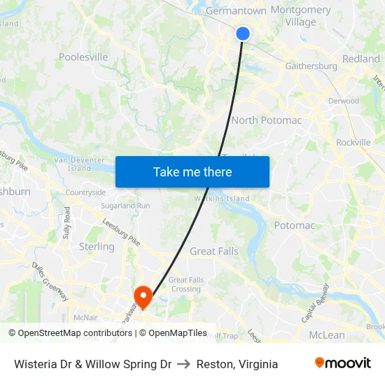 Wisteria Dr & Willow Spring Dr to Reston, Virginia map