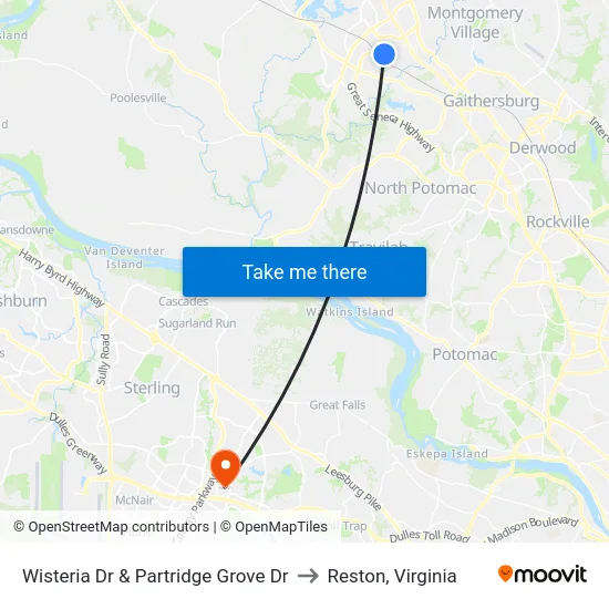 Wisteria Dr & Partridge Wood Dr to Reston, Virginia map