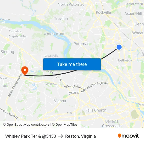 Whitley Park Ter & @5450 to Reston, Virginia map