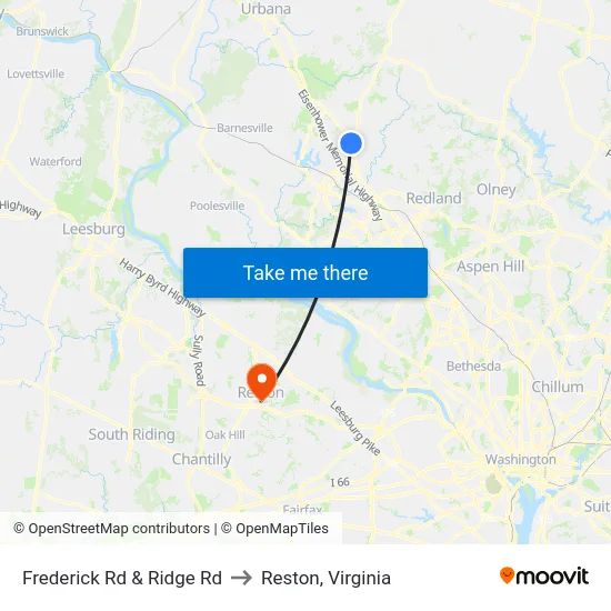 Frederick Rd & Ridge Rd to Reston, Virginia map