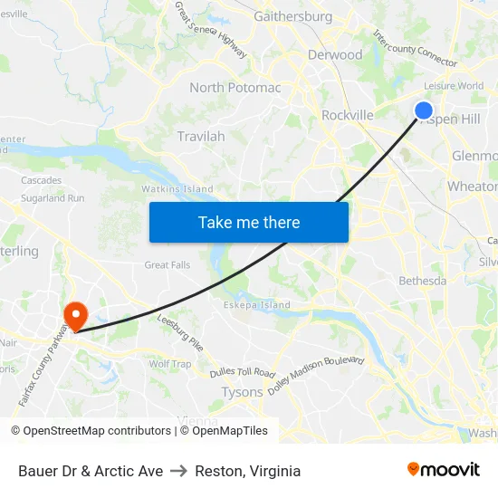 Bauer Dr & Arctic Ave to Reston, Virginia map