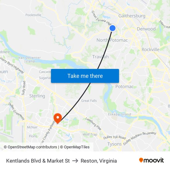 Kentlands Blvd & Market St to Reston, Virginia map