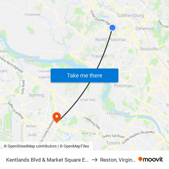 Kentlands Blvd & Market Square Ent to Reston, Virginia map