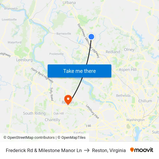 Frederick Rd & Milestone Manor Ln to Reston, Virginia map