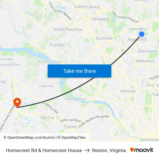 Homecrest Rd & Homecrest House to Reston, Virginia map