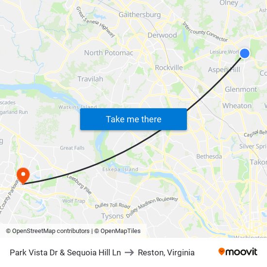 Park Vista Dr & Sequoia Hill Ln to Reston, Virginia map