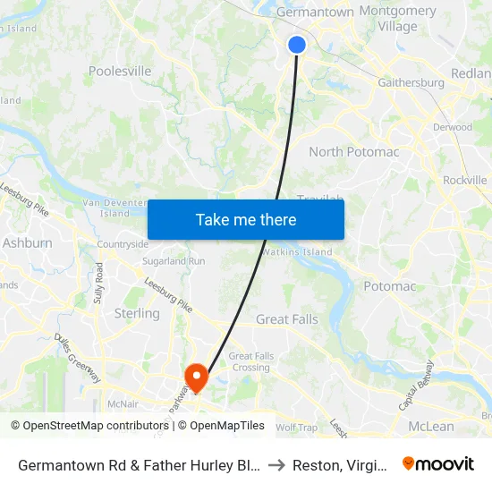 Germantown Rd & Father Hurley Blvd to Reston, Virginia map