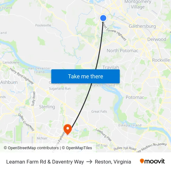 Leaman Farm Rd & Daventry Way to Reston, Virginia map