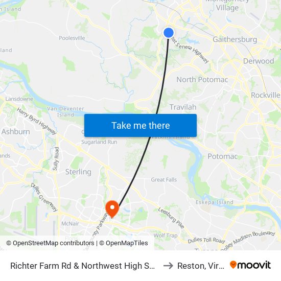 Richter Farm Rd & Northwest High School Enter to Reston, Virginia map