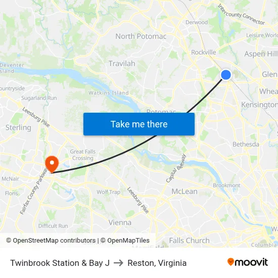 Twinbrook Station & Bay J to Reston, Virginia map