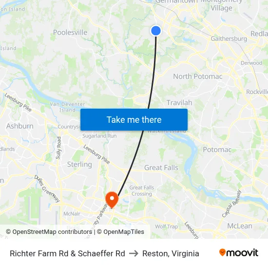Richter Farm Rd & Schaeffer Rd to Reston, Virginia map
