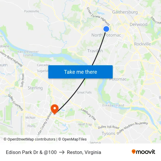 Edison Park Dr & @100 to Reston, Virginia map