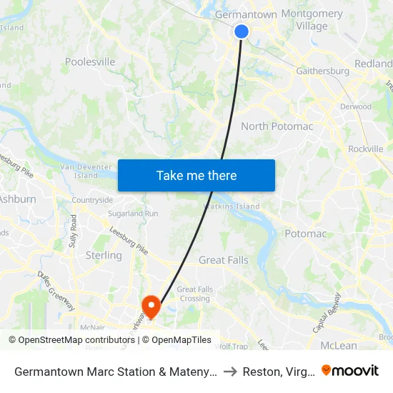 Germantown Marc Station & Mateny Hill Rd to Reston, Virginia map