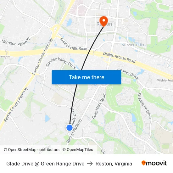 Glade Drive @ Green Range Drive to Reston, Virginia map