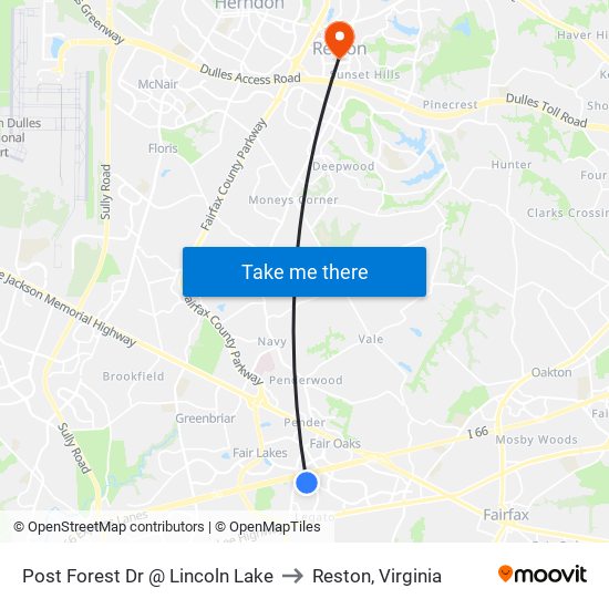 Post Forest Dr @ Lincoln Lake to Reston, Virginia map