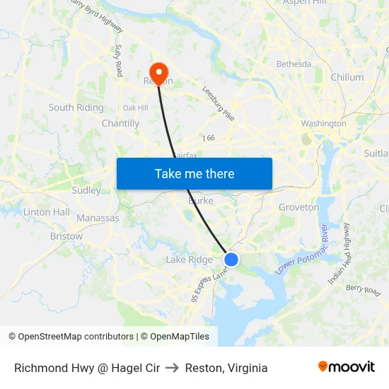 Richmond Hwy @ Hagel Cir to Reston, Virginia map