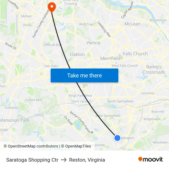 Saratoga Shopping Ctr to Reston, Virginia map