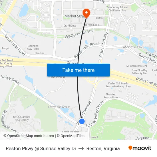 Reston Pkwy @ Sunrise Valley Dr to Reston, Virginia map