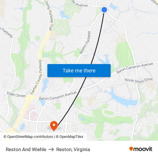 Reston And Wiehle to Reston, Virginia map