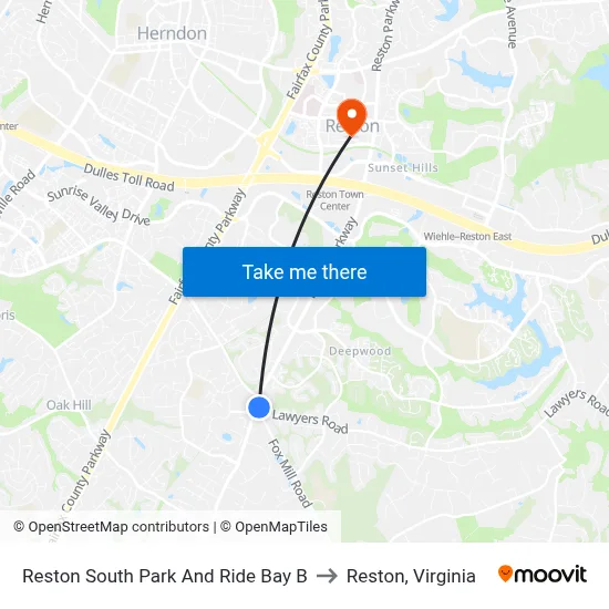 Reston South Park And Ride Bay B to Reston, Virginia map