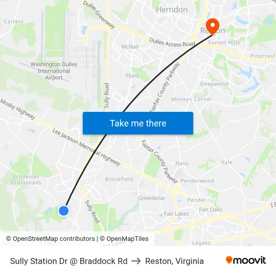 Sully Station Dr @ Braddock Rd to Reston, Virginia map