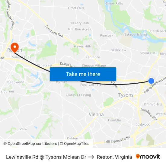 Lewinsville Rd @ Tysons Mclean Dr to Reston, Virginia map