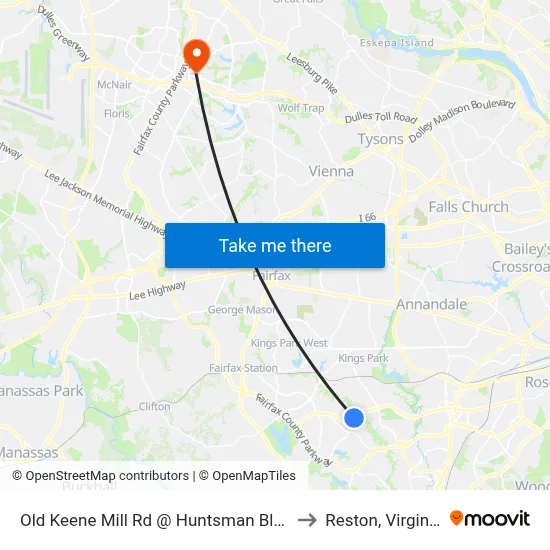 Old Keene Mill Rd @ Huntsman Blvd to Reston, Virginia map