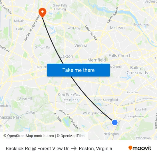 Backlick Rd @ Forest View Dr to Reston, Virginia map