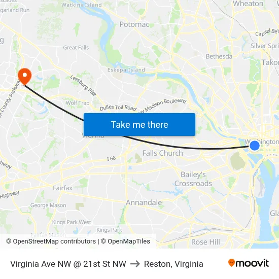 Virginia Ave NW @ 21st St NW to Reston, Virginia map
