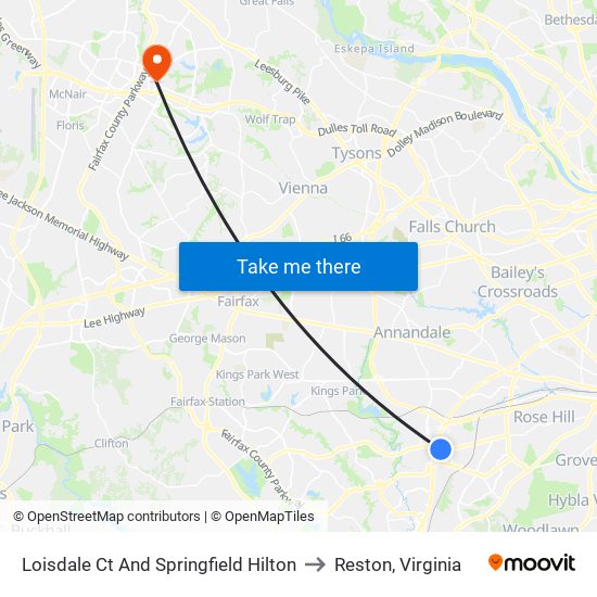 Loisdale Ct And Springfield Hilton to Reston, Virginia map