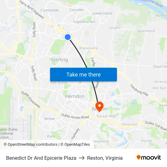 Benedict Dr @ Epicerie Plaza to Reston, Virginia map
